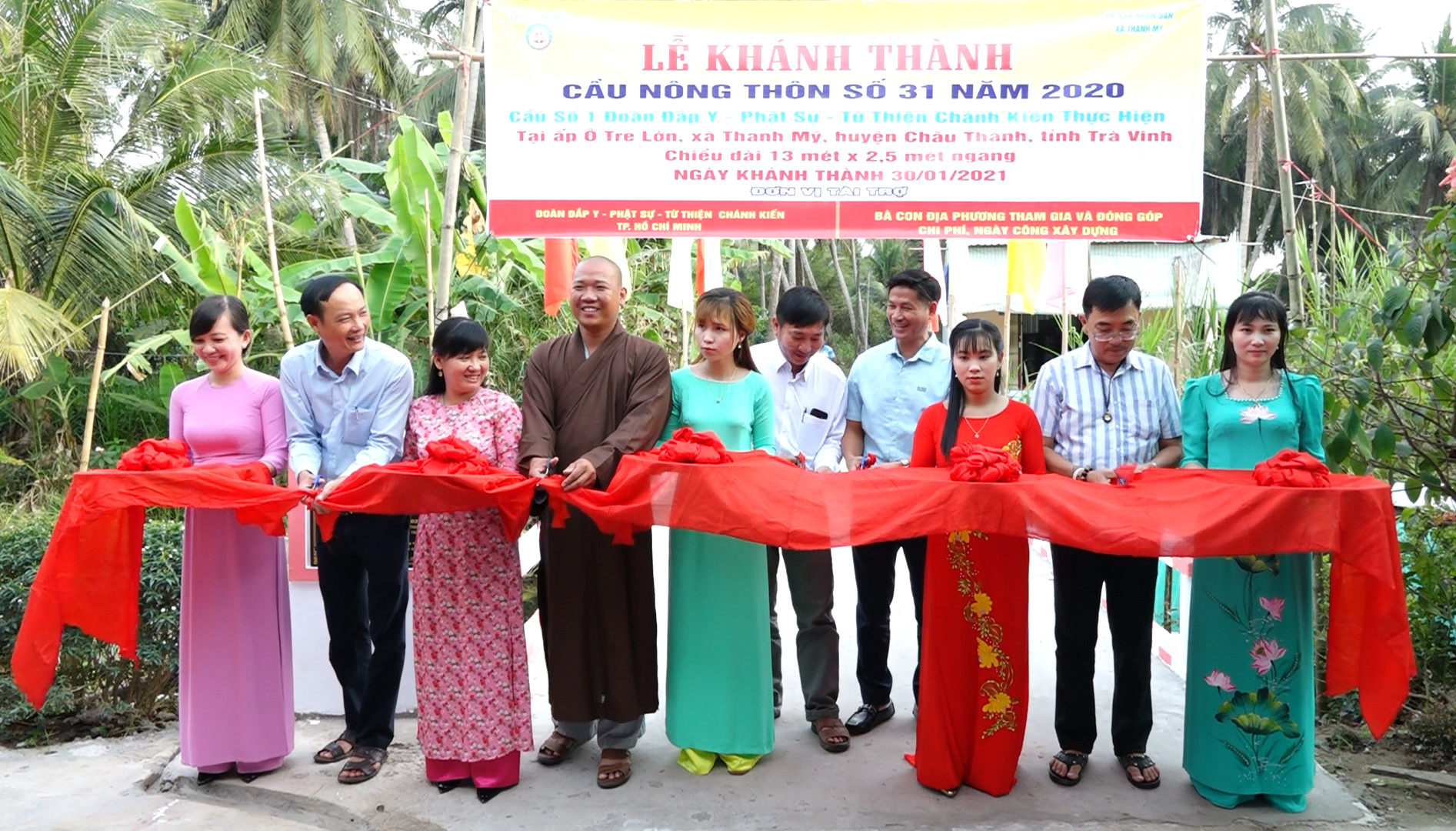 Trà Vinh: Chùa Long Bửu khánh thành cây cầu số 31 và khởi công xây dựng cầu số 37-38