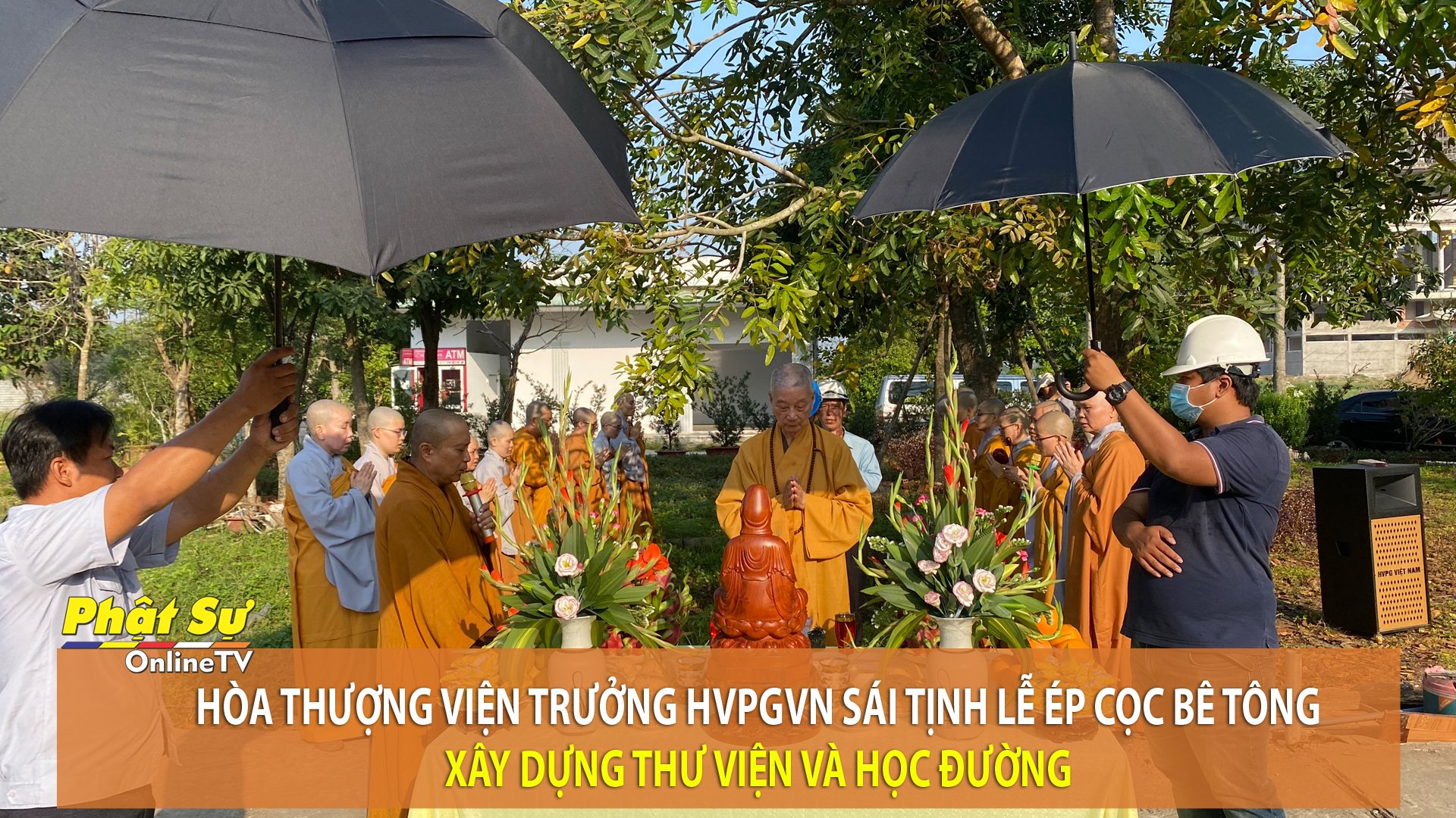 [Video] TP.HCM: Hòa thượng Viện trưởng HVPGVN sái tịnh lễ ép cọc bê tông xây dựng thư viện và học đường