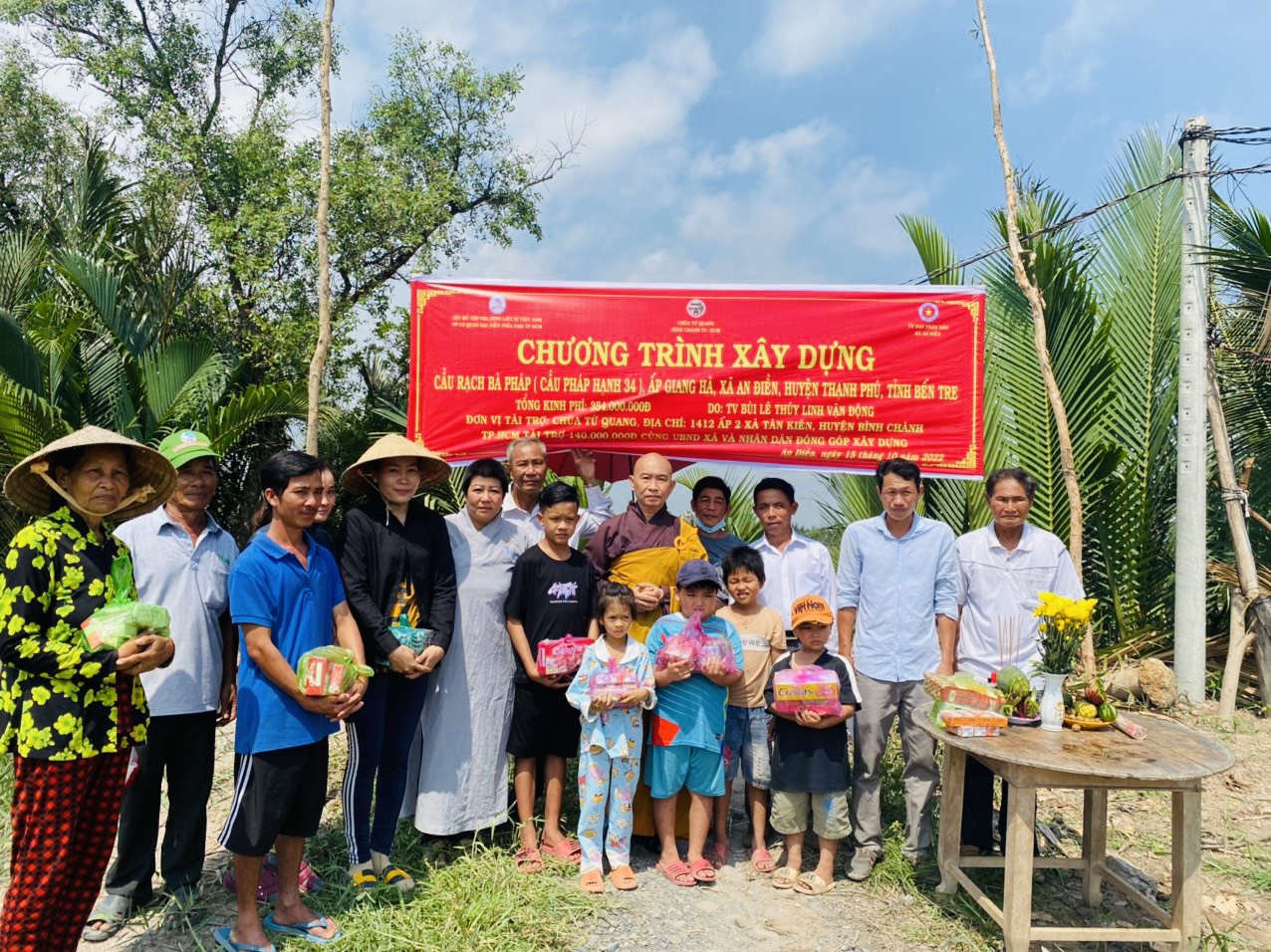 Bến Tre: Ban Từ thiện Xã hội Phật giáo huyện Bình Chánh (TP.HCM) khởi công xây dựng cầu nông thôn tại xã An Điền