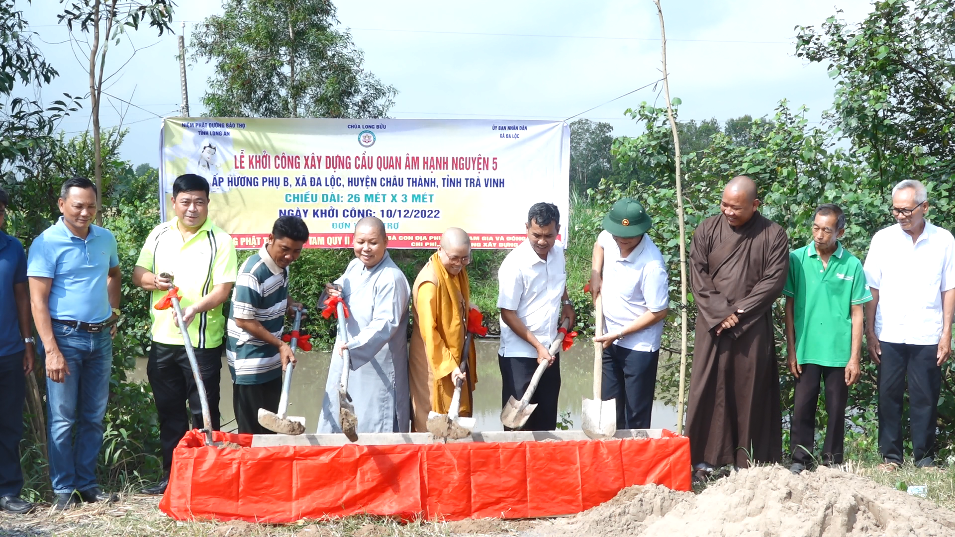 Trà Vinh: Chùa Long Bửu khởi công xây dựng cầu giao thông nông thôn