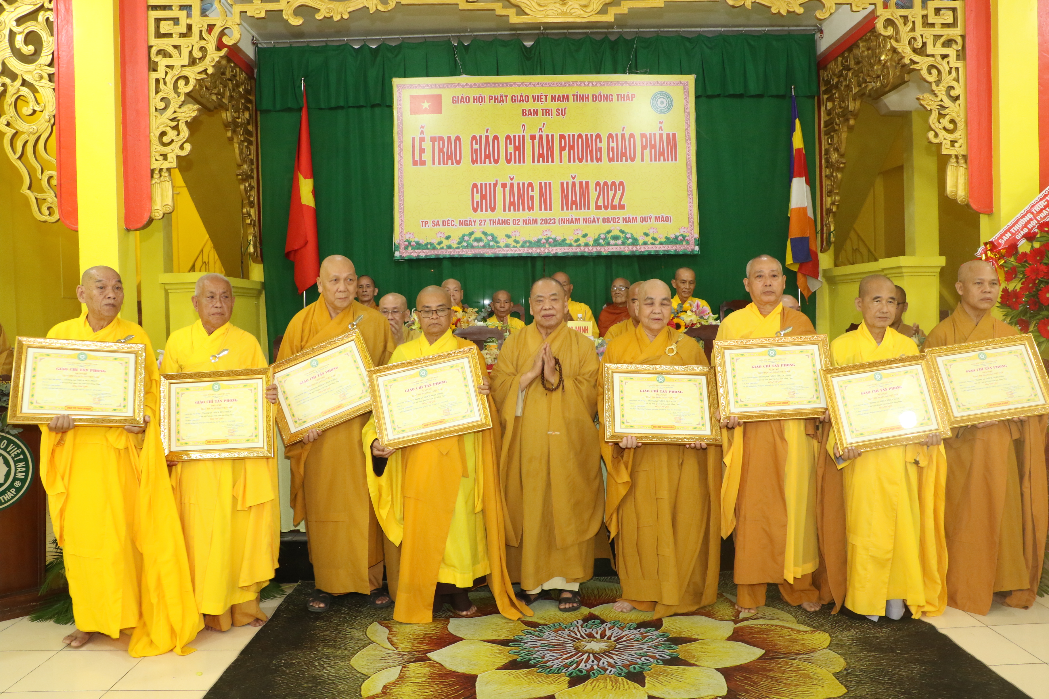 Đồng Tháp: Lễ trao giáo chỉ tấn phong Giáo phẩm cho chư Tôn đức Tăng Ni