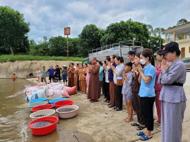 Nghệ An: Chùa Đại Tuệ phóng sinh 300kg cá các loại tại sông Lam
